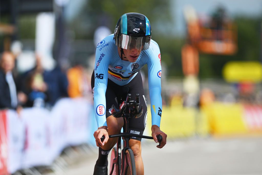 HASSELT BELGIUM SEPTEMBER 11 Alec Segaert of Team Belgium sprints during the 30th UEC Road Cycling European Championships 2024 Mens U23 Individual Time Trial a 313km from HeusdenZolder to Hasselt UCIWT on September 11 2024 in Hasselt Belgium Photo by Luc ClaessenGetty Images