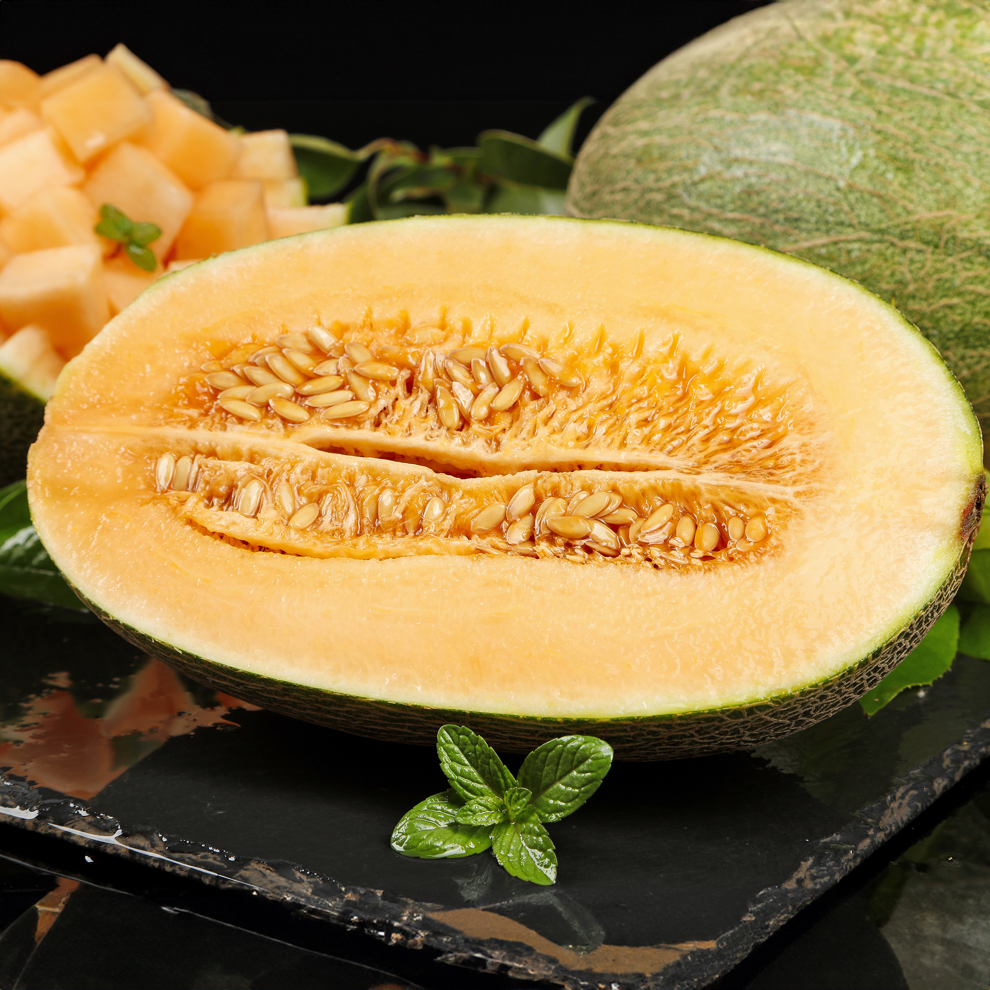 Melon cut in half