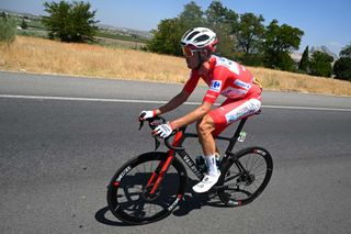 ARCHIDONA SPAIN AUGUST 23 Ben OConnor of Australia and Team Decathlon AG2R La Mondiale Red Leader Jersey competes prior to the La Vuelta 79th Tour of Spain 2024 Stage 7 a 1805km stage from Archidona to Cordoba UCIWT on August 23 2024 in Archidona Spain Photo by Dario BelingheriGetty Images