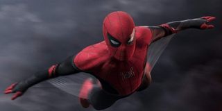 Spider-Man: Far From Home Peter flies towards the camera in his newest Spider Suit