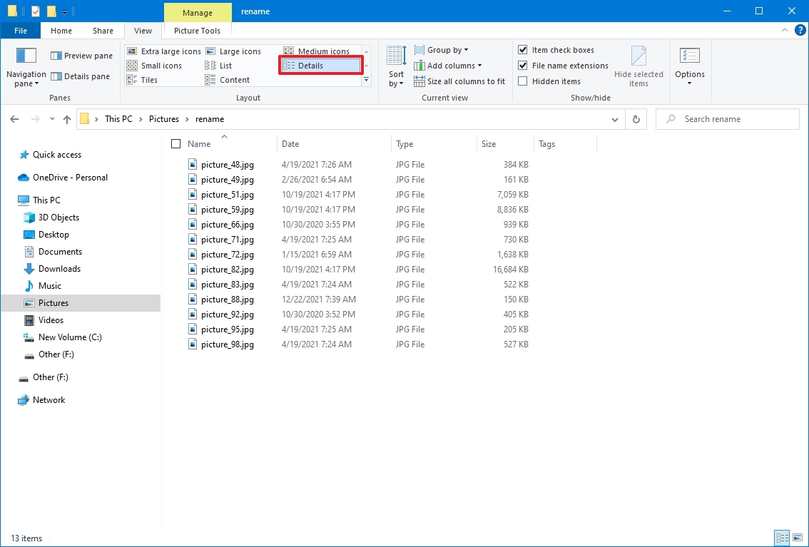 File Explorer details option