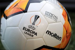 A general view of a match ball prior to the UEFA Europa League round of 16 second leg