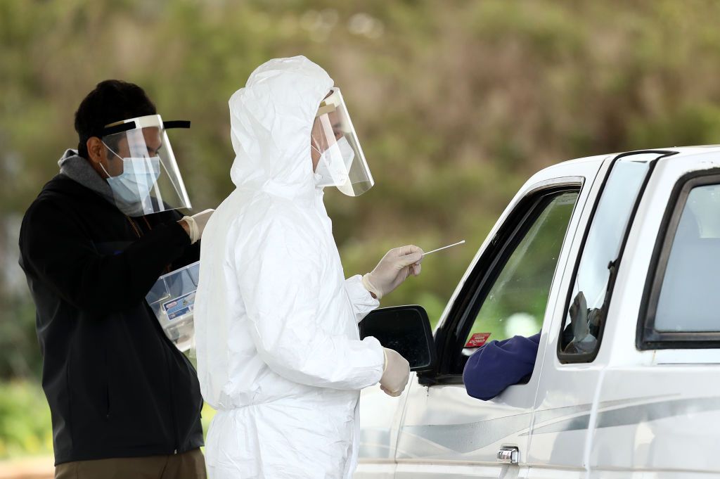 A drive-thru coronavirus testing site in Bolinas, California.