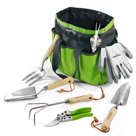 Workpro Garden Tools Set, 8 Piece Stainless Steel Heavy Duty Gardening Tools With Wooden Handle