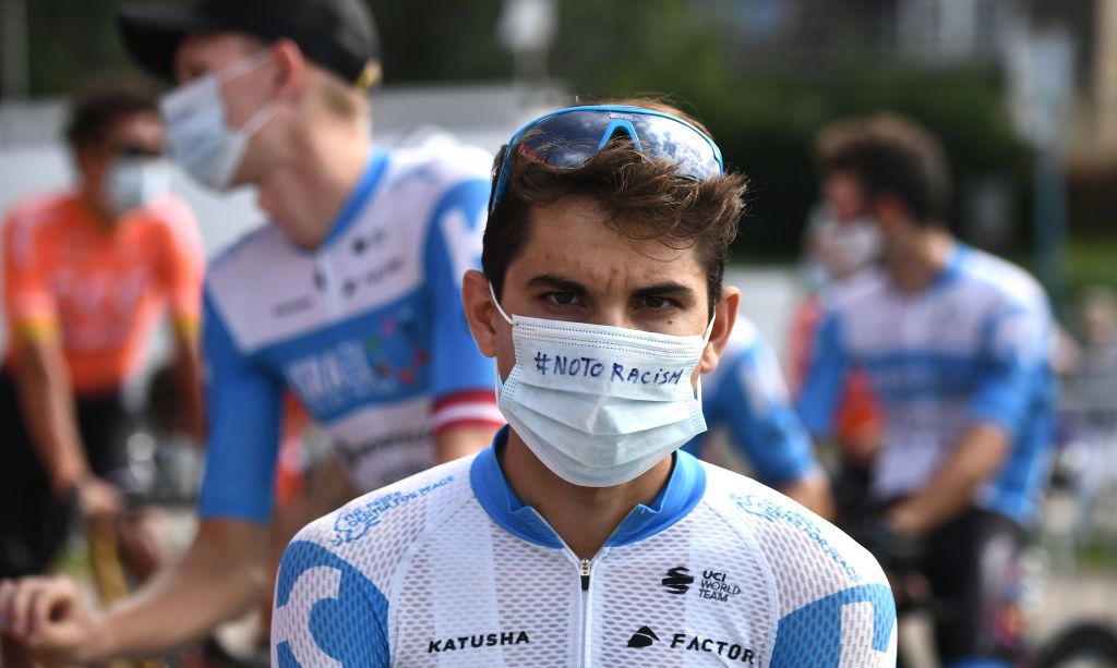 Team Israel Academy rider Israels Guy Niv waits prior to the 21st and last stage of the 107th edition of the Tour de France cycling race 122 km between ManteslaJolie and Champs Elysees Paris on September 20 2020 Photo by Marco Bertorello POOL AFP Photo by MARCO BERTORELLOPOOLAFP via Getty Images