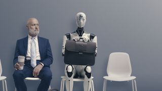 Man and robot waiting for an interview