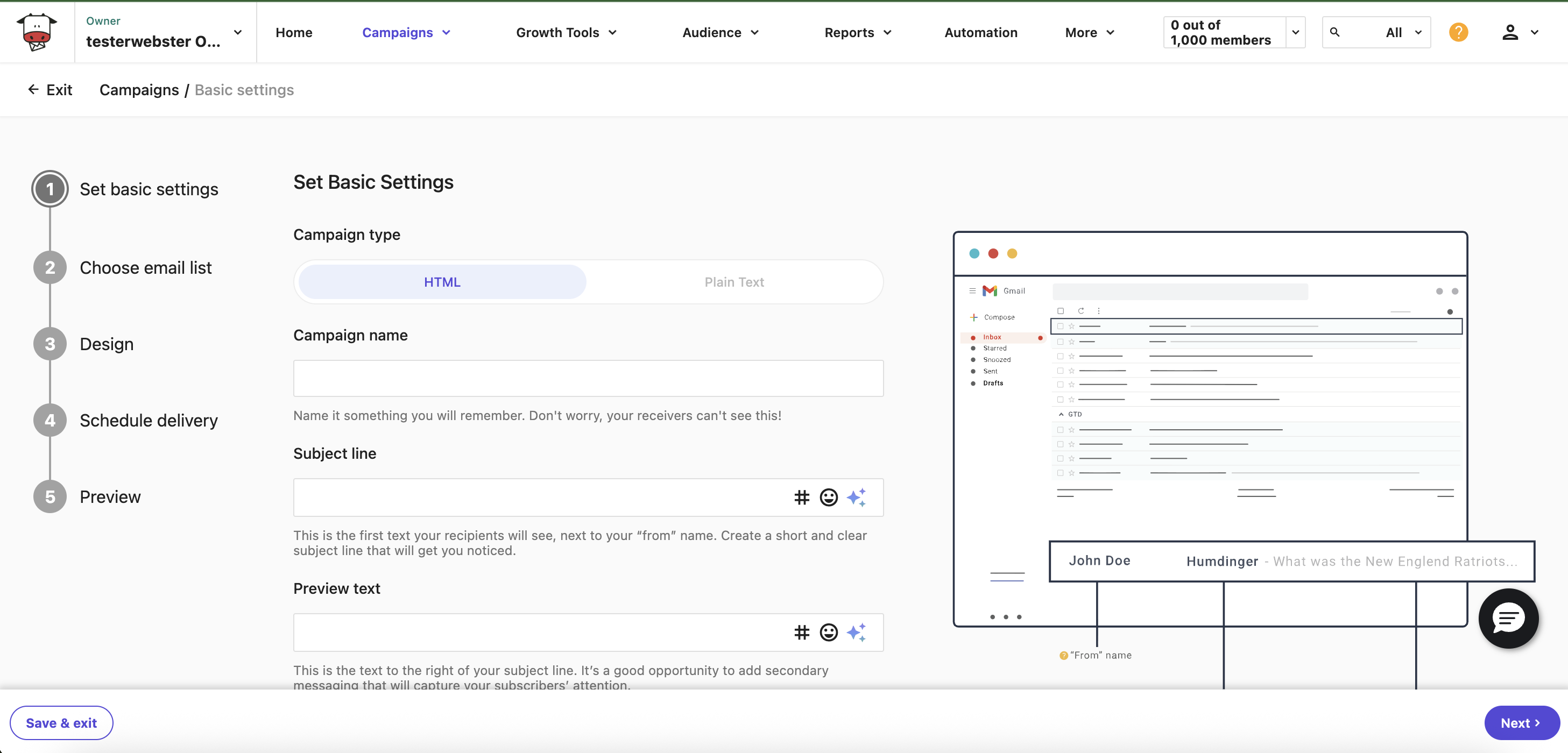 Screenshot of moosend platform