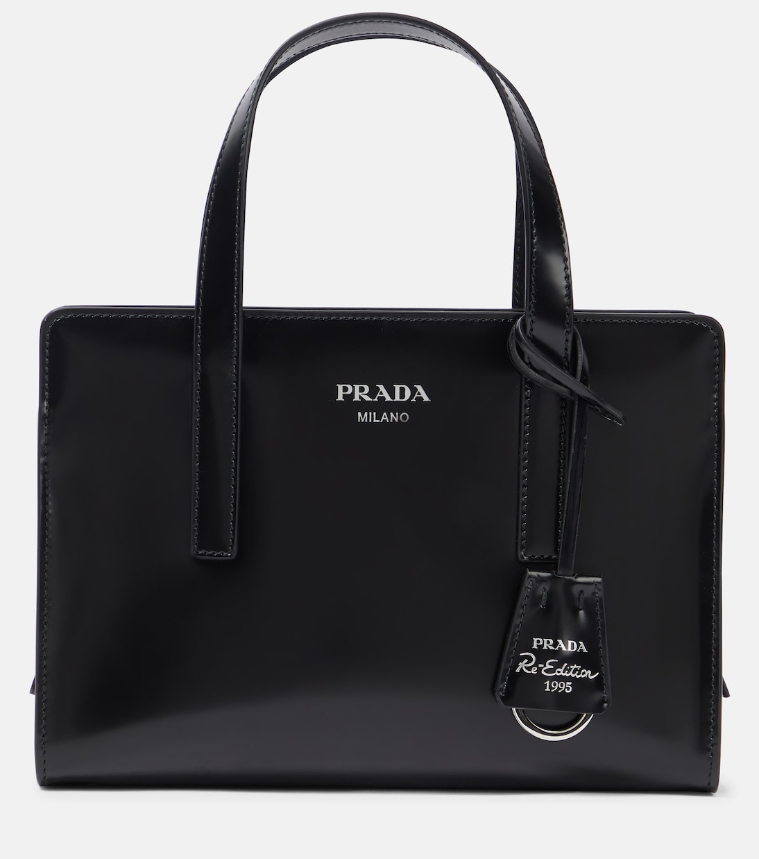 Logo Patent Leather Tote in Black - Prada