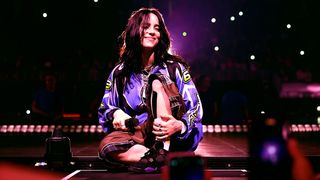 MIAMI, FLORIDA - OCTOBER 09: Billie Eilish performs onstage during "Hit Me Hard And Soft: The Tour" at Kaseya Center on October 09, 2025 in Miami, Florida. (Photo by Arturo Holmes/Getty Images for Live Nation)
