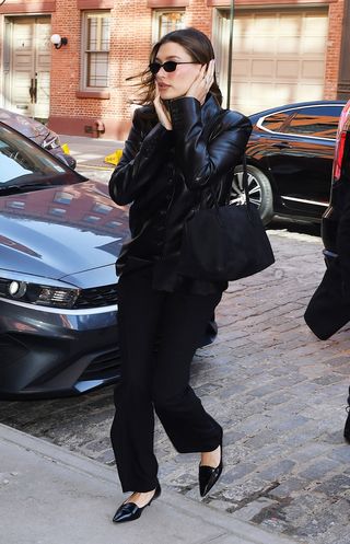 Hailey Bieber wearing an all-black outfit in NYC