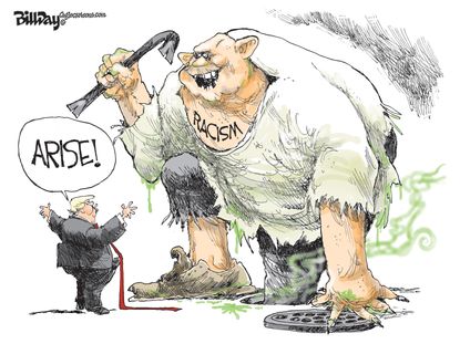 Political Cartoon U.S. Sewer Monster Racism Trump