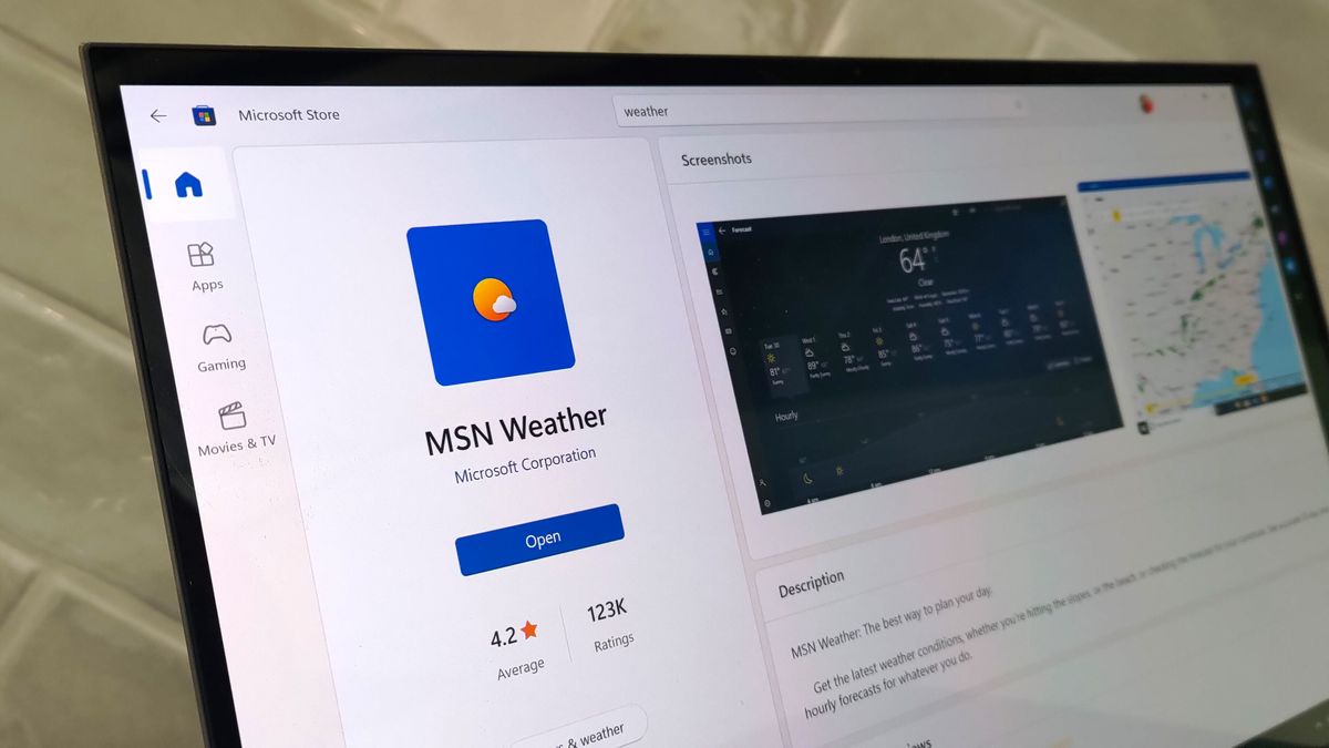 MSN Weather app in Microsoft Store