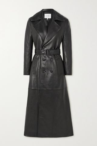 Sleek belted leather trench coat