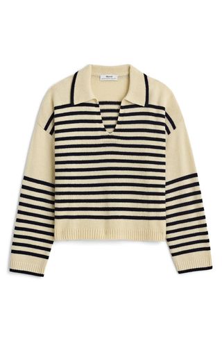 Stripe Cashmere & Wool Polo Sweater