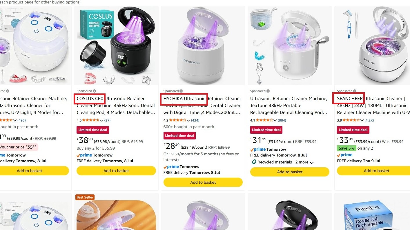 Screenshots from Amazon listings and Knockoff extension