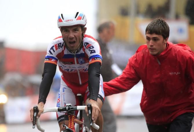 An exhausted Joaquim Rodriguez (Katusha) at the finish of Vuelta stage 14