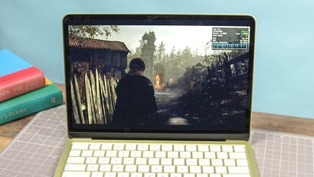 Resident Evil 4 Remake running on a MacBook Neo.