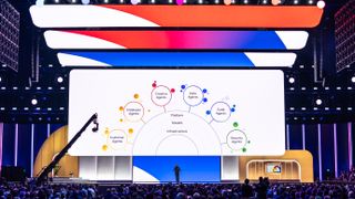 Thomas Kurian, CEO at Google Cloud, stood on the keynote stage at Google Cloud Next 2024 against the backdrop of a list of Vertex AI Agents.