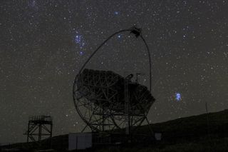 Pleiades Dazzles Over MAGIC Telescope by Miguel Claro