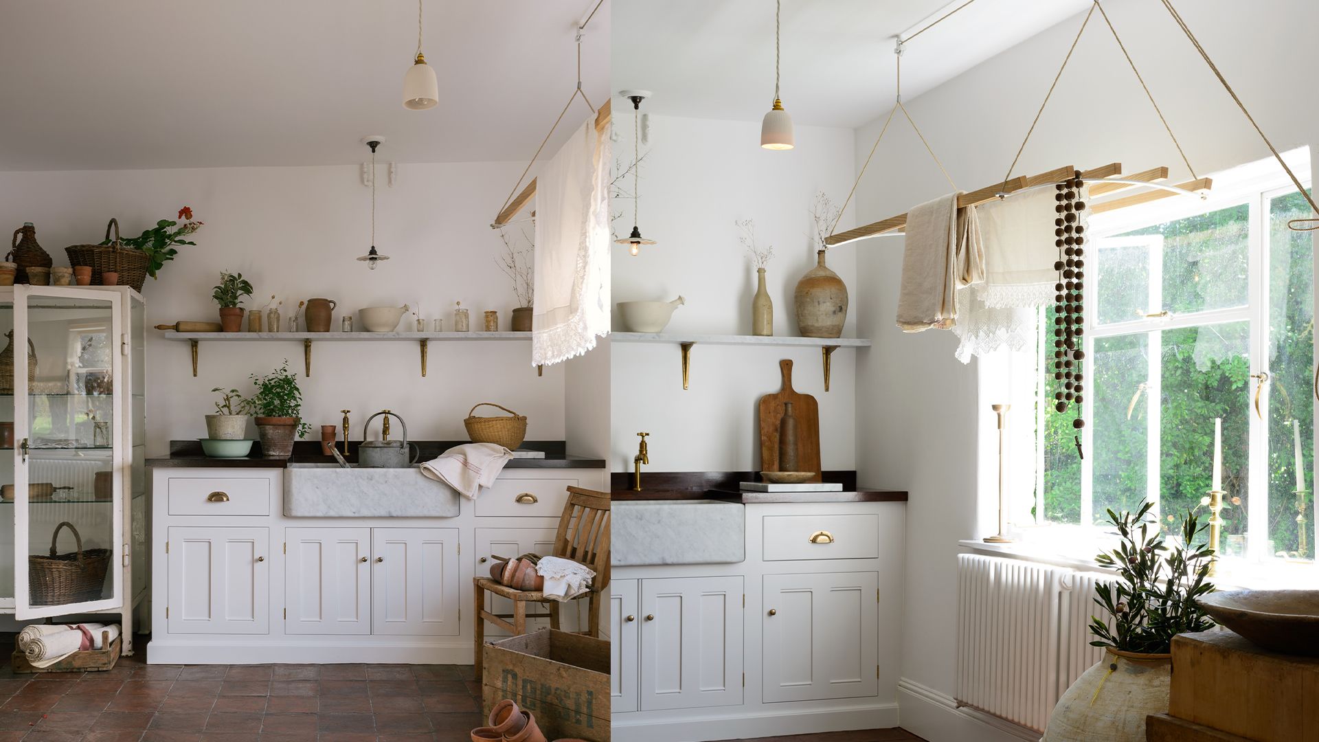 traditional laundry room with ceiling mounted clothes airer