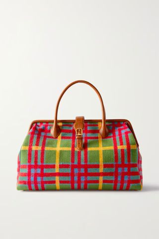 Giuliva Heritage Mary Poppins leather-trimmed checked jacquard tote