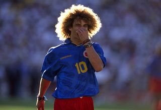 Carlos Valderrama in action for Colombia at the 1994 World Cup in the United States.