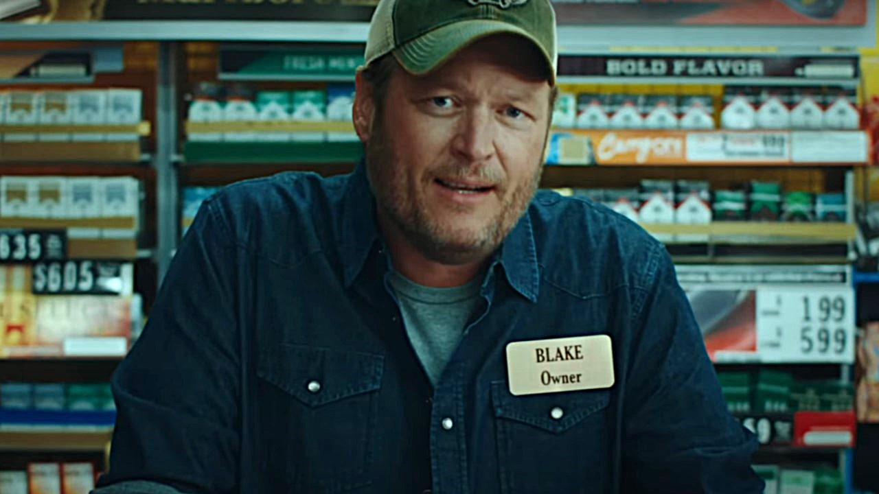 Blake Shelton in Post Malone&#039;s Pour Me a Drink music video.