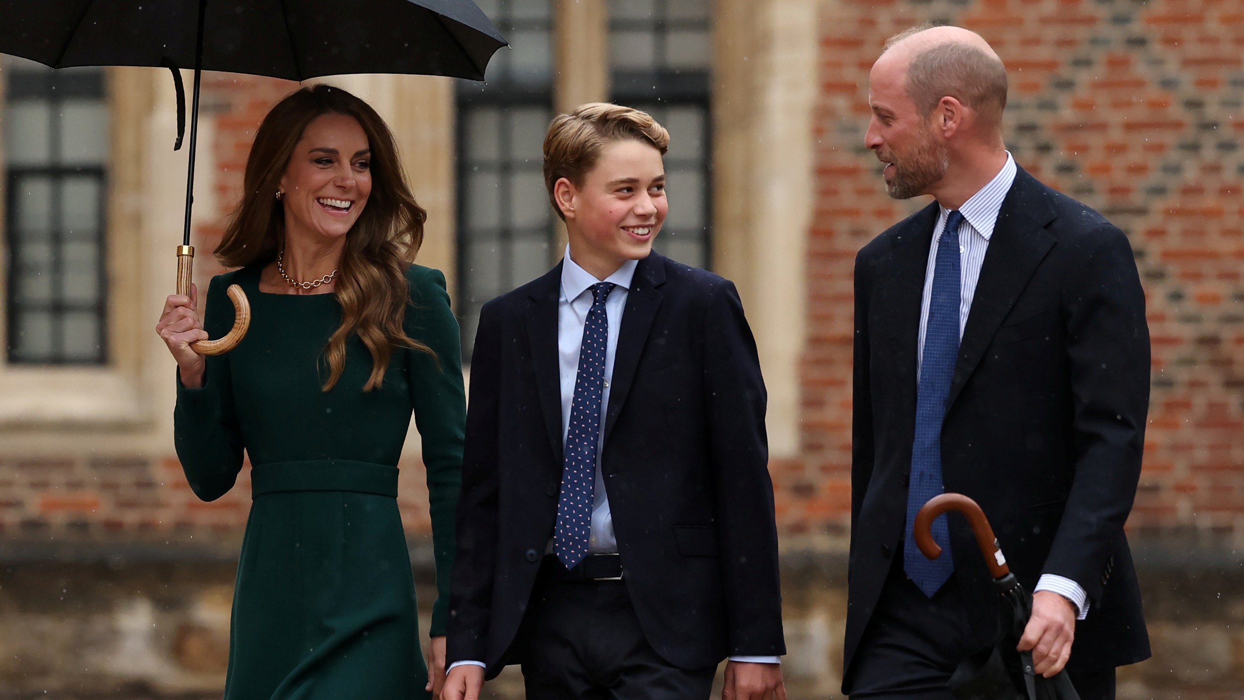 Catherine, Princess of Wales, Prince William and Prince George arrives for the 13-year-old's first day at Eton College on September 8, 2026