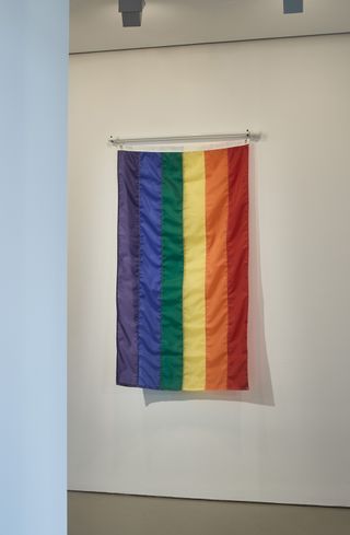 Installation view of Gilbert Baker’s Rainbow flag