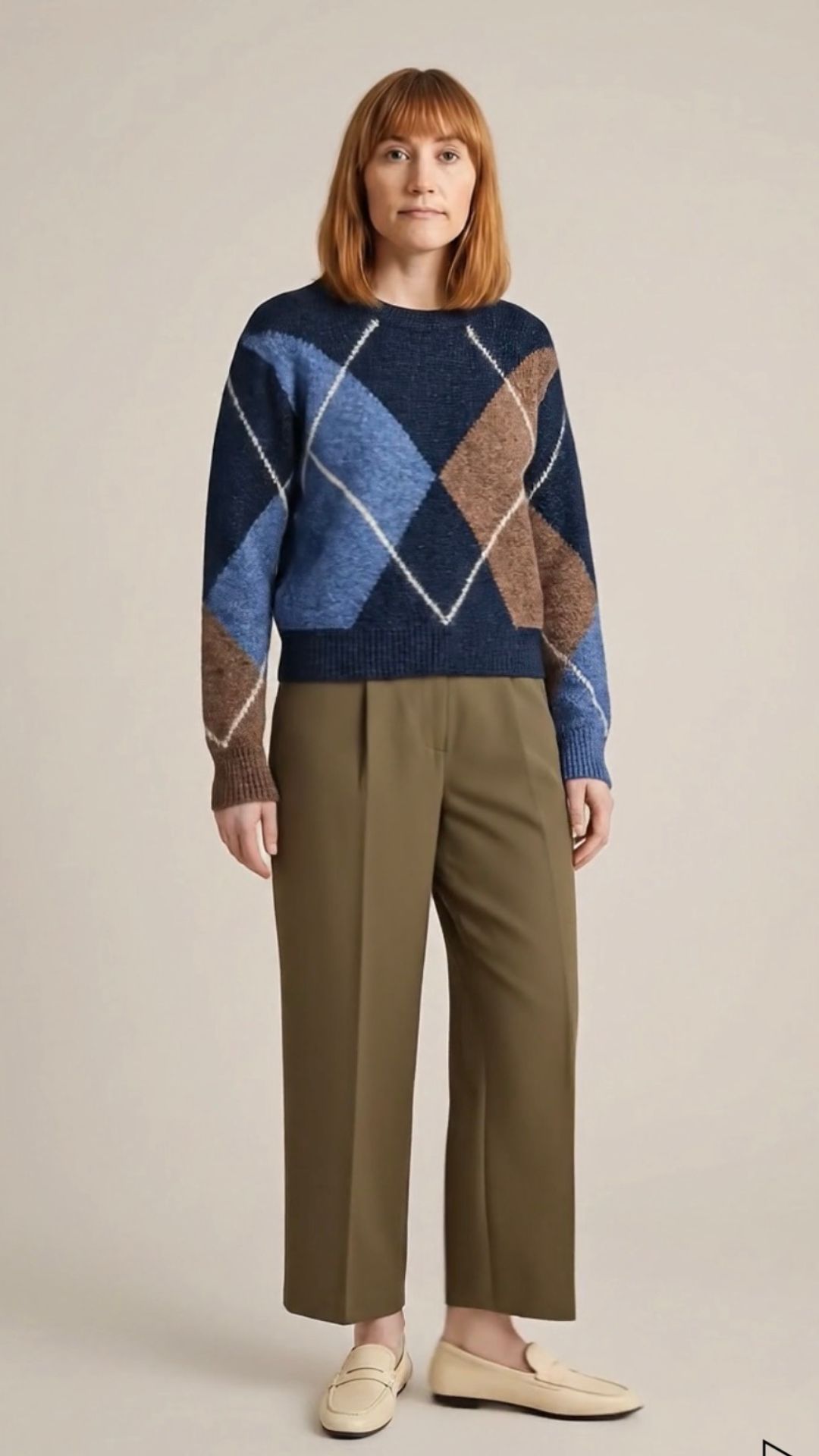 matilda wearing a jumper and trouser outfit generated by zara ai