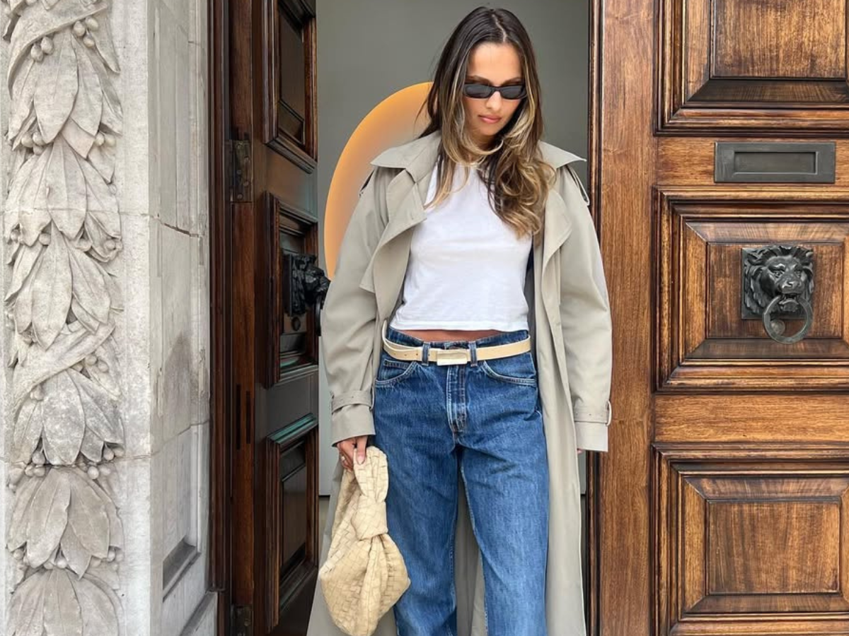 woman wearing neutral color pointed toe shoe trend 2025