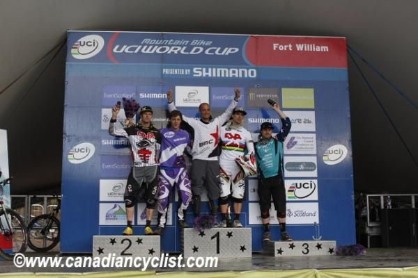 Mens podium (l to r) Joost Wichman, David Graf, Roger Rinderknecht of BMC, Tomas Slavik, Jared Graves