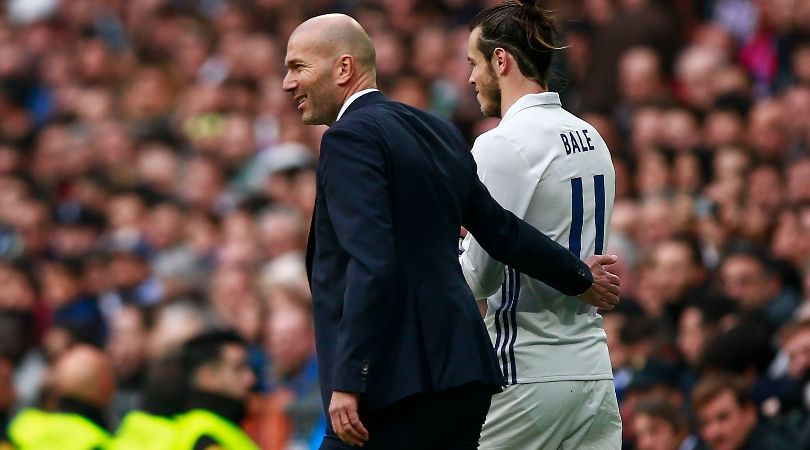 Zinedine Zidane and Gareth Bale during a Real Madrid game against Espanyol in February 2017.