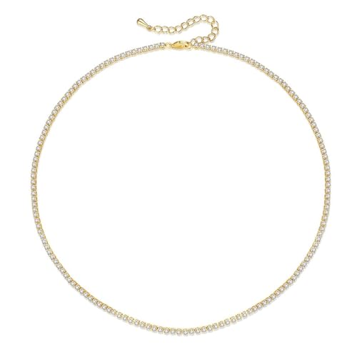 Lilie&white Gold Tennis Necklace for Women – Dainty Adjustable Chain With Sparkling Zirconia, Hypoallergenic & Tarnish-Resistant – Elegant Jewellery for Everyday & Special Occasions – Gift for Her