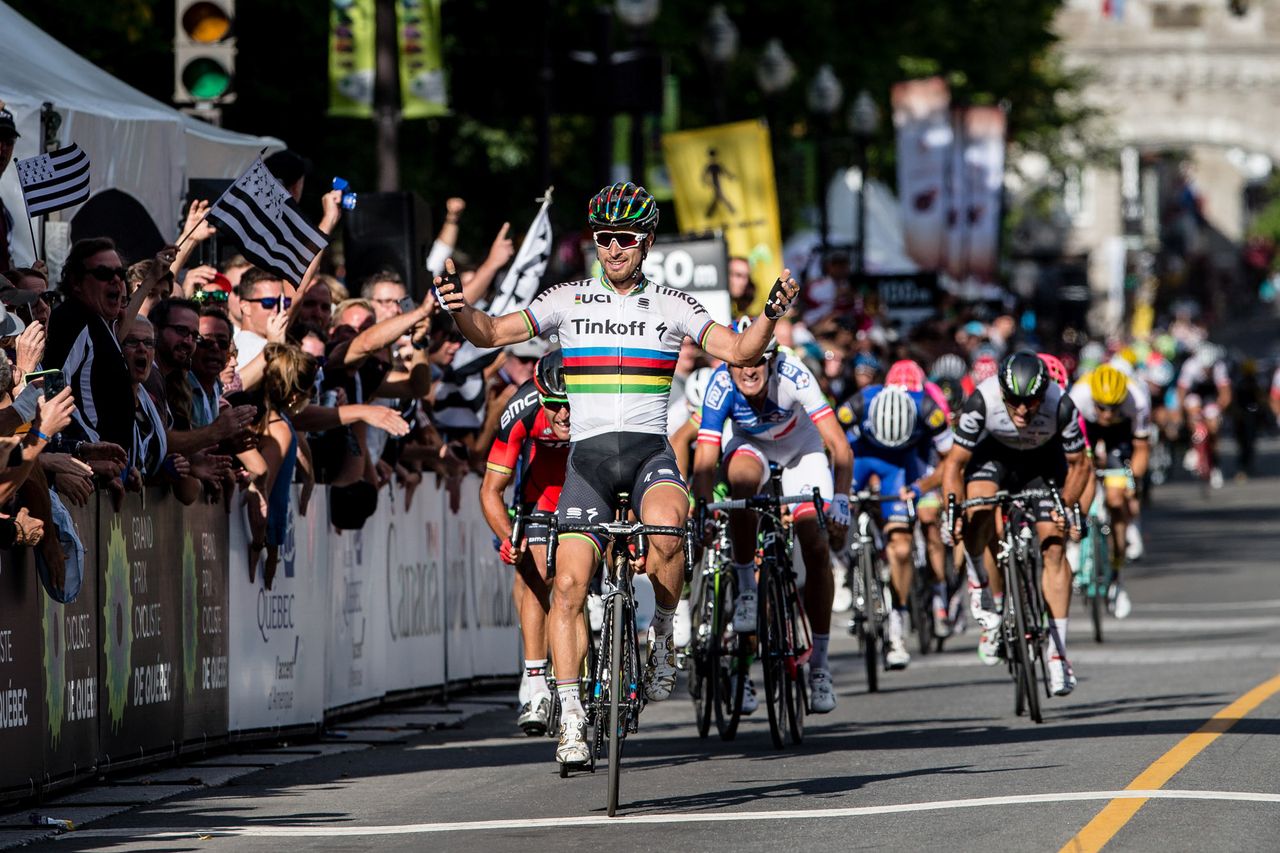 Peter Sagan (Tinkoff) takes the WorldTour win in Old Quebec City.