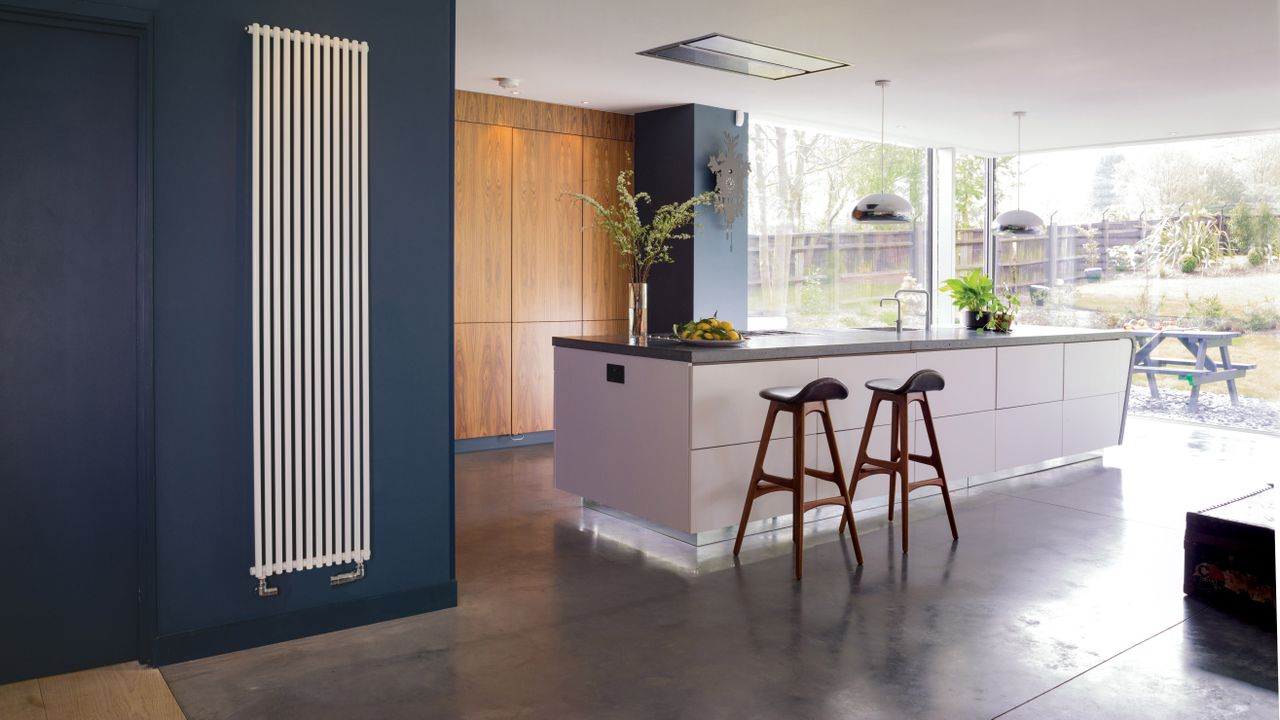 Bisque Trubi radiator in contemporary kitchen