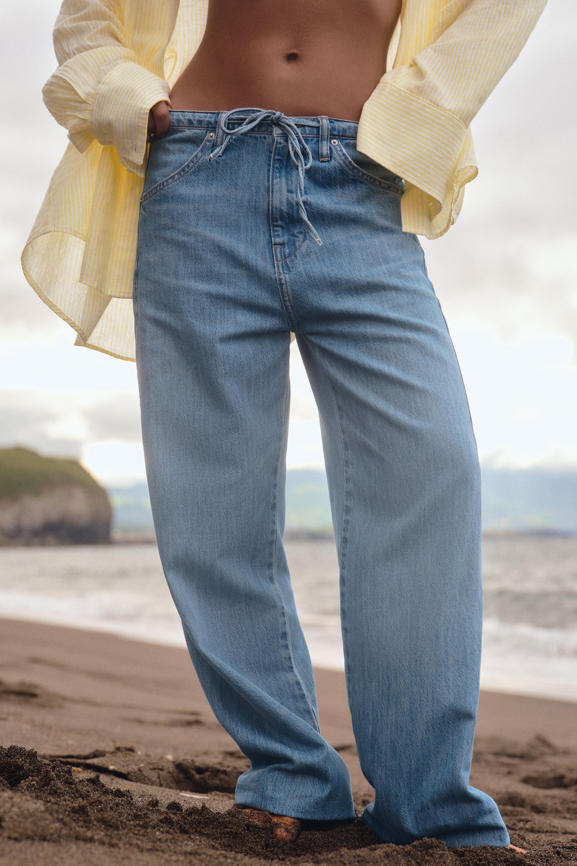 Trf Flowy Drawstring Denim Pants