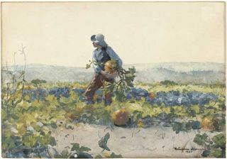 Winslow Homer (1836-1910) "For to Be a Farmer’s Boy" 1887 (Gift of Mrs George T. Langhorne in memory of Edward Carson Waller, AIC 1963.760). This image had long puzzled scholars due to the seemingly unfinished and flat sky in a highly finished work.