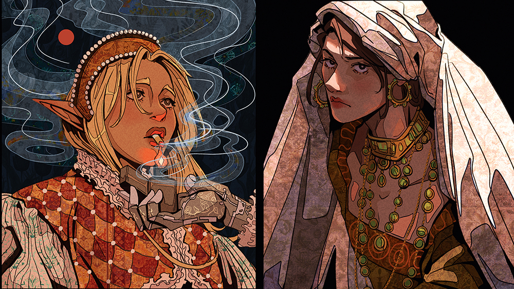 History and fantasy combine in Eve Forrest's striking character illustrations.