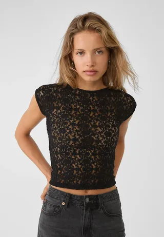 Stradivarius, Lace Top With Open Back