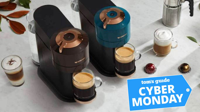 Two Nespresso Vertruo coffee makers sitting next to pods