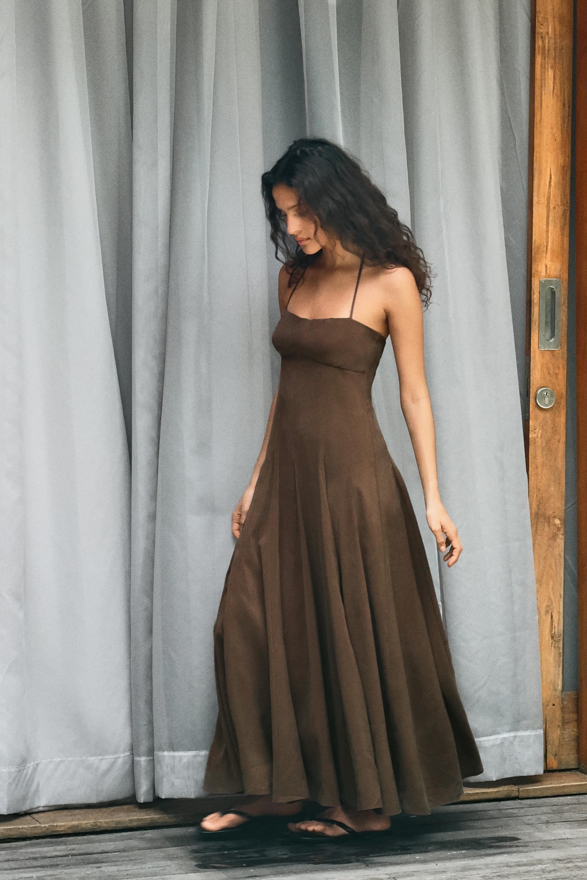 Voluminous Flowing Halter Midi Dress