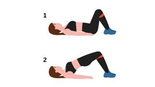 Illustrated woman doing glute bridge exercise as part of a resistance band leg workout