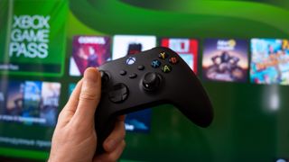 Xbox Game Pass cloud gaming titles shown Xbox controller and Xbox Series X titles
