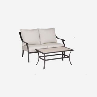 Style Selections Elliot Creek 2-Piece Patio Conversation Set with black frame and gray cushions