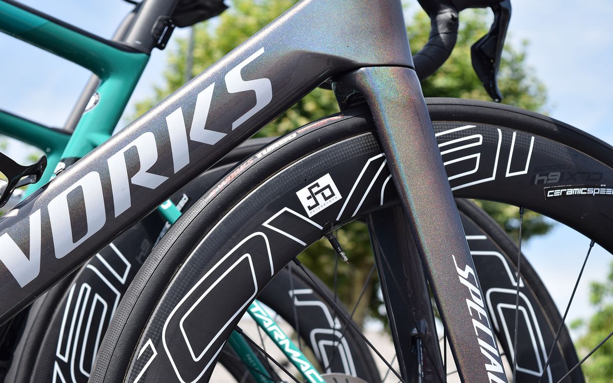 Sagan's wheels are also denoted by stickers beearing the three-time world champion's logo