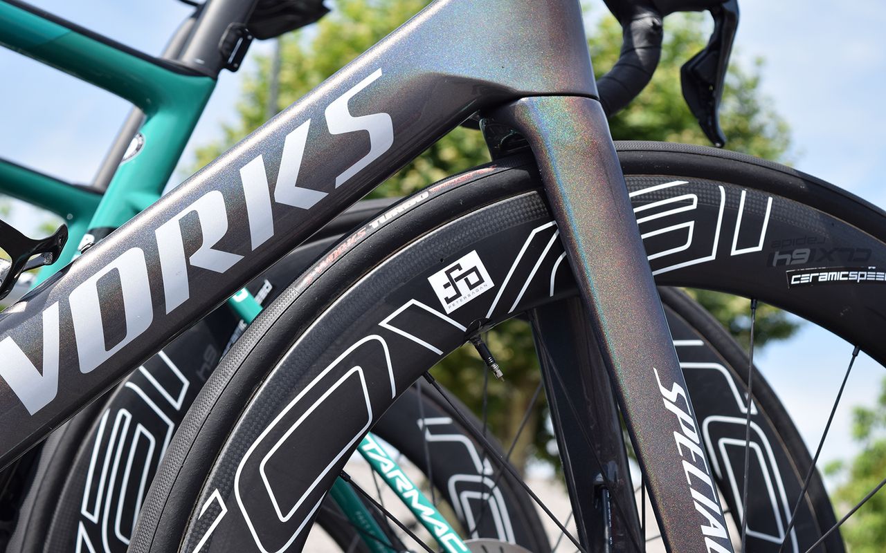 Sagan's wheels are also denoted by stickers beearing the three-time world champion's logo