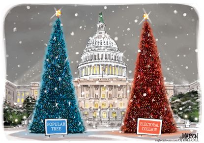 Political cartoon U.S. Washington DC Christmas trees
