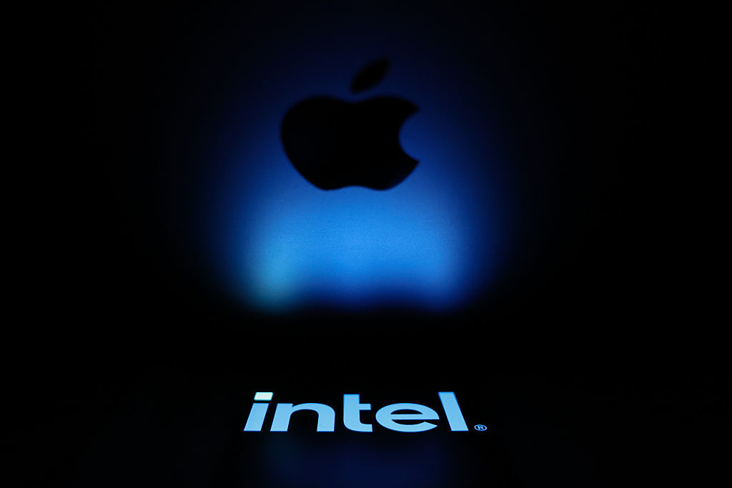 Apple logo and Intel logo
