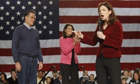 Mitt Romney campaigns with Sen. Kelly Ayotte (right) (R-N.H.) and South Carolina Gov. Nikki Haley (R) in Jan. 2012: The two politicians may be on Romney&amp;#039;s short list for V.P.